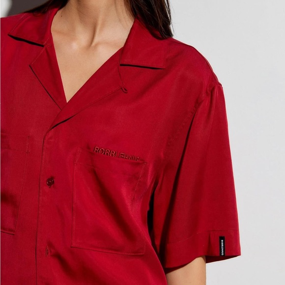 BOBBLEHAUS BH signature Tencel button up shirt in Chinese Red NWT - Picture 10 of 11